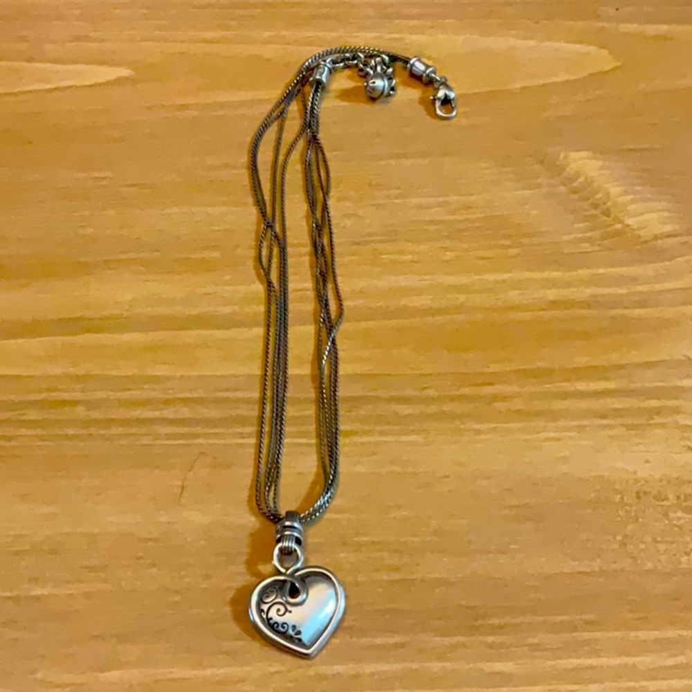 Brighton Triple Chain Heart Pendant Necklace. Beautifully colored silver-plare.